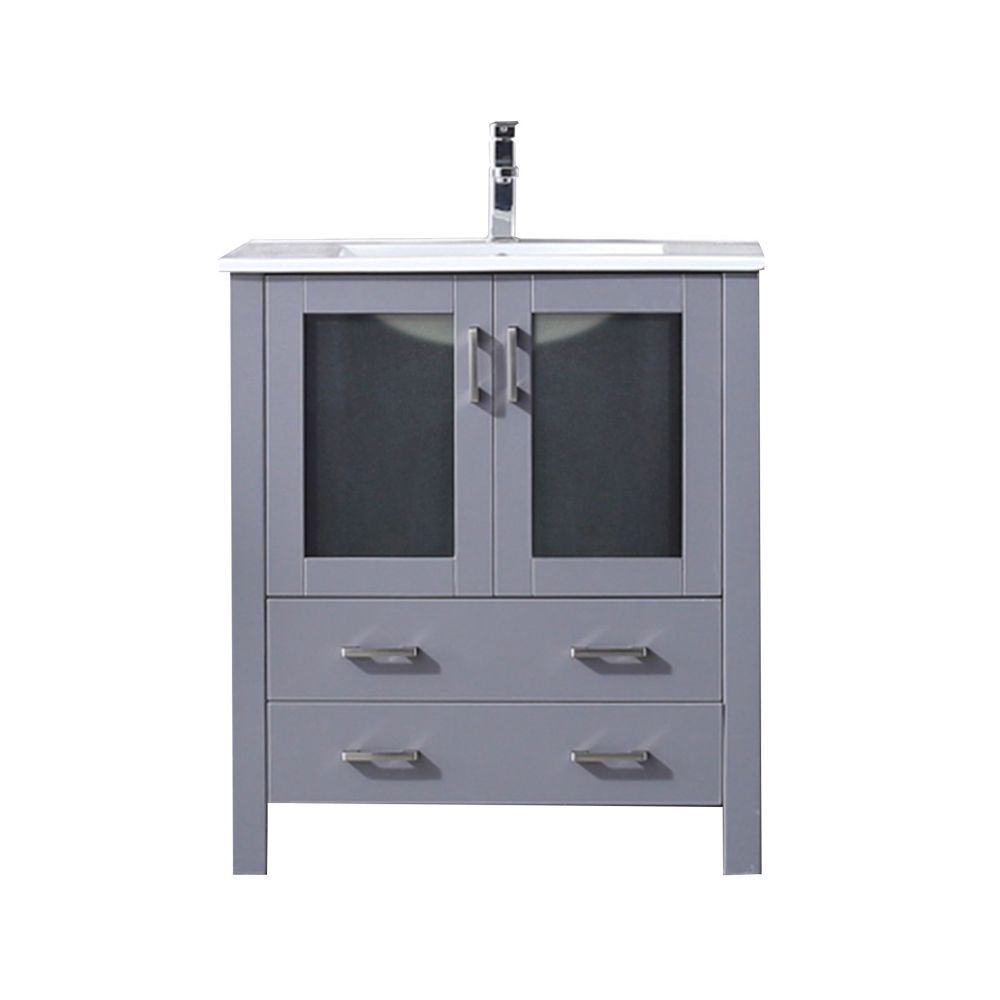 Volez 30 in W x 18.25 in. D Dark Grey Bath Vanity, White Ceramic Top, and Faucet Set