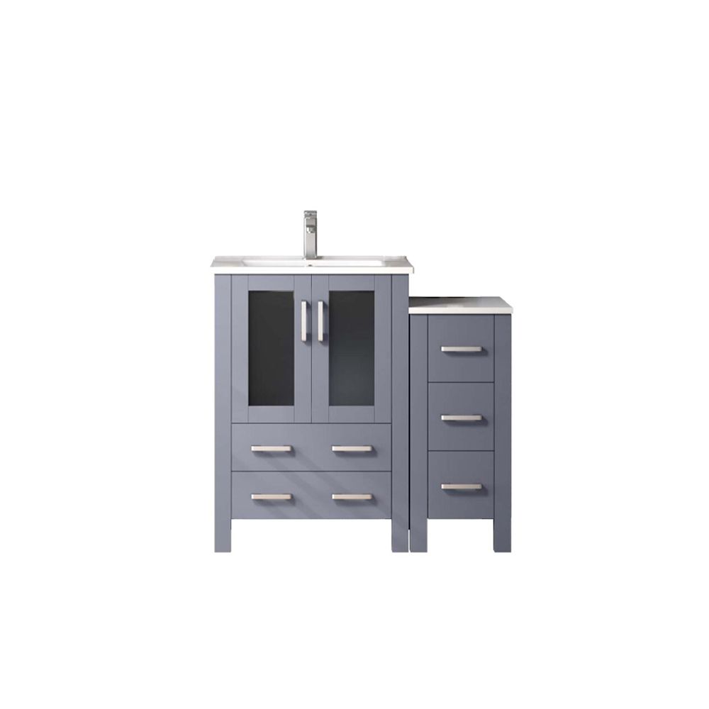Volez 36 in W x 18.25 in. D Dark Grey Single Bath Vanity with Side Cabinet, White Ceramic Top, and Faucet Set