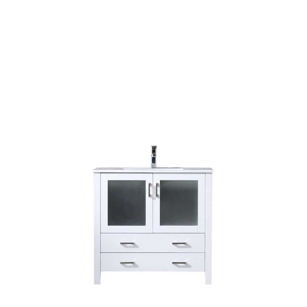 Volez 36 in W x 18.25 in. D White Bath Vanity, White Ceramic Top, and Faucet Set