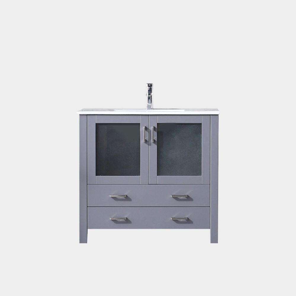 Volez 36 in W x 18.25 in. D Dark Grey Bath Vanity, White Ceramic Top, and Faucet Set