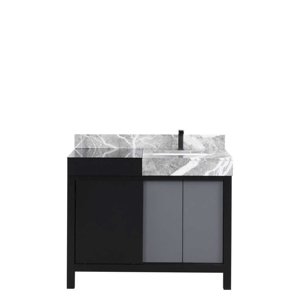 Zilara 42 in W x 22 in. D Black and Grey Bath Vanity, Castle Grey Marble Top and Gun Metal Faucet Set