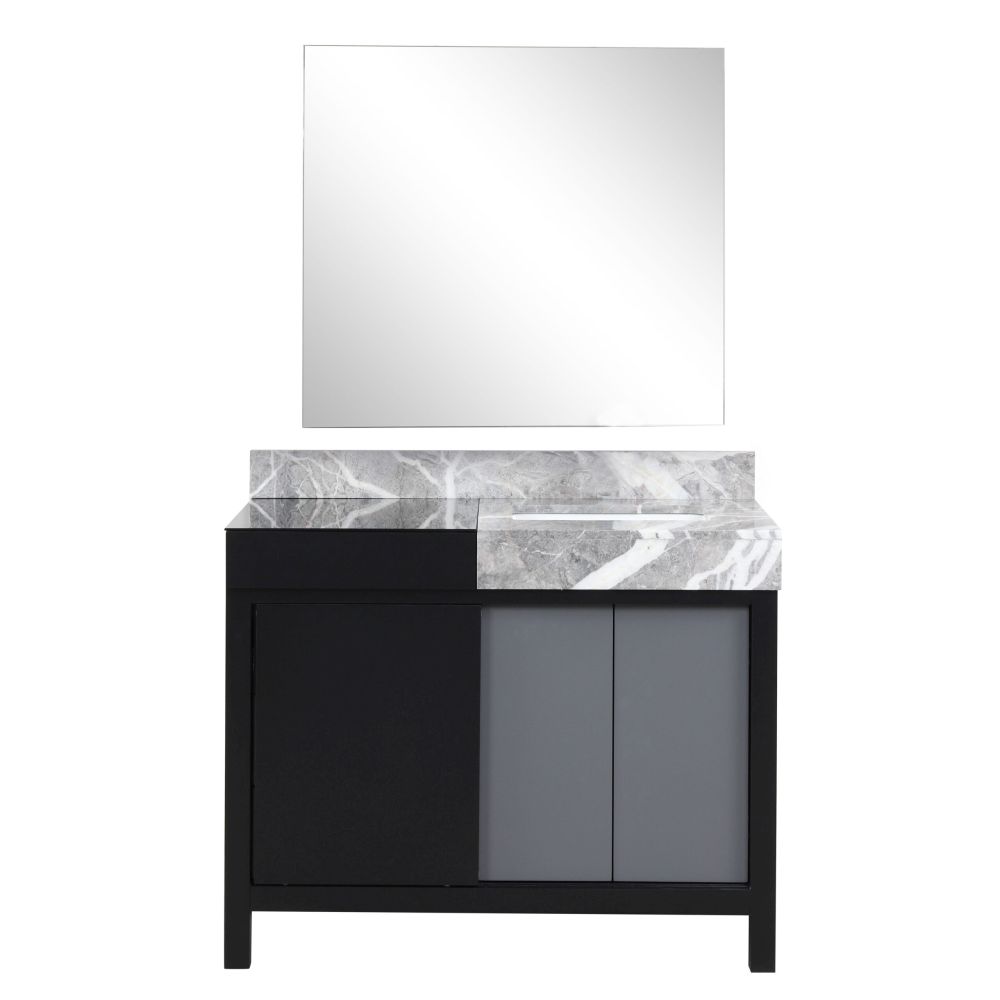 Zilara 42 in W x 22 in. D Black and Grey Bath Vanity, Castle Grey Marble Top and 34 in Mirror