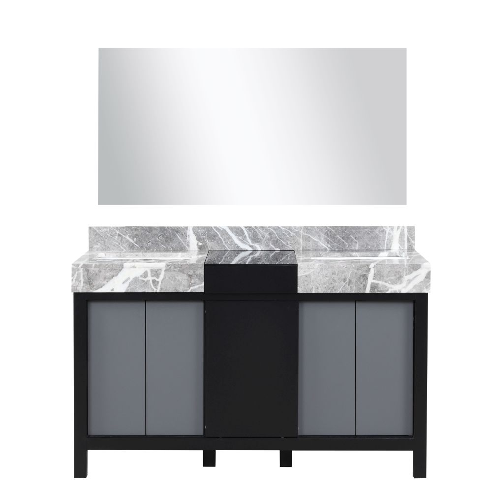 Zilara 55 in W x 22 in. D Black and Grey Double Bath Vanity, Castle Grey Marble Top and 53 in Mirror