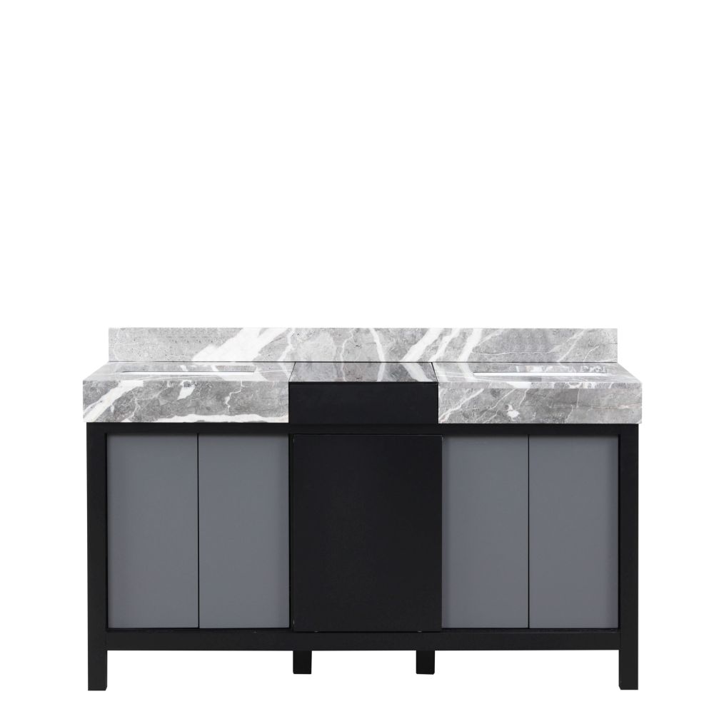 Zilara 60 in W x 22 in. D Black and Grey Double Bath Vanity and Castle Grey Marble Top