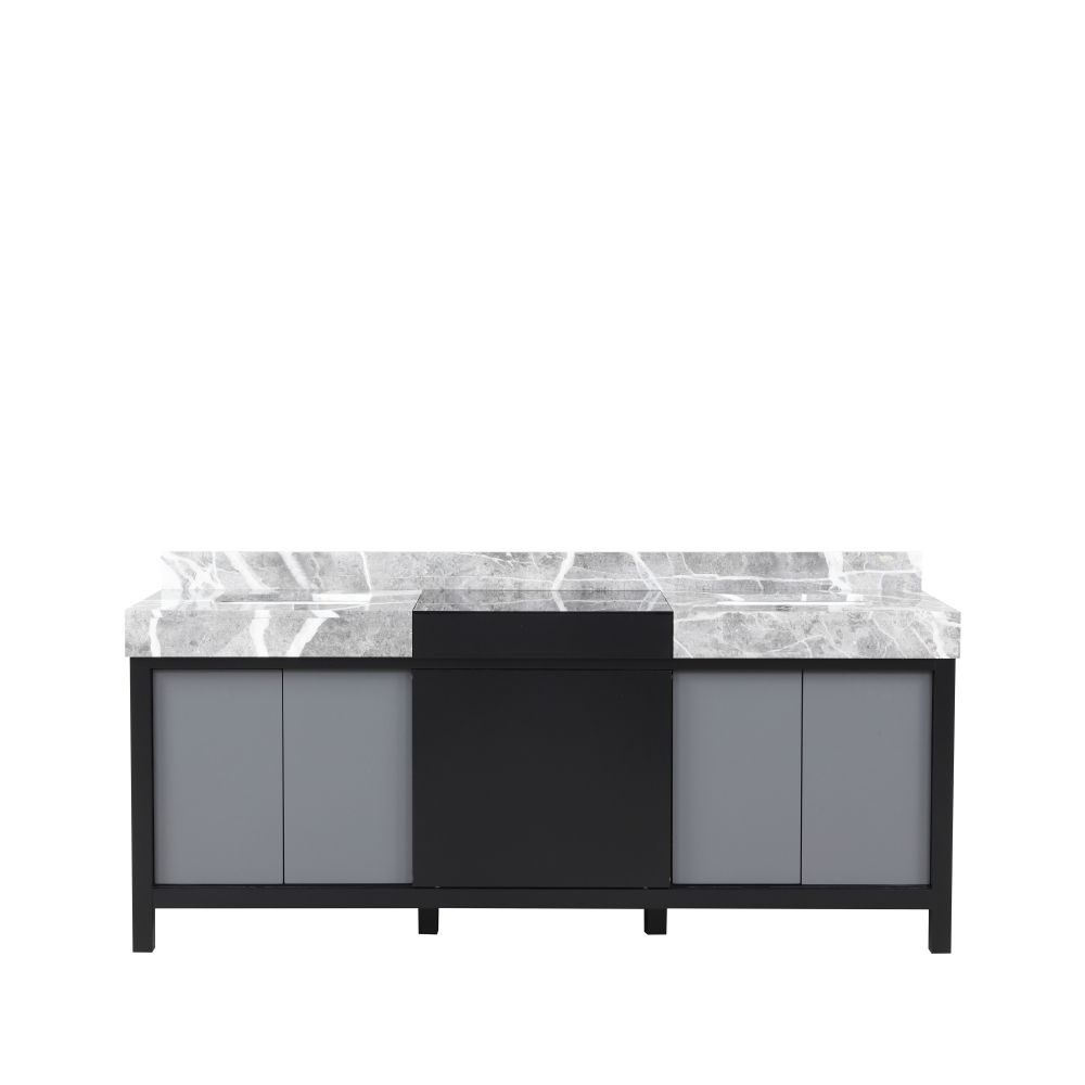 Zilara 80 in W x 22 in. D Black and Grey Double Bath Vanity and Castle Grey Marble Top