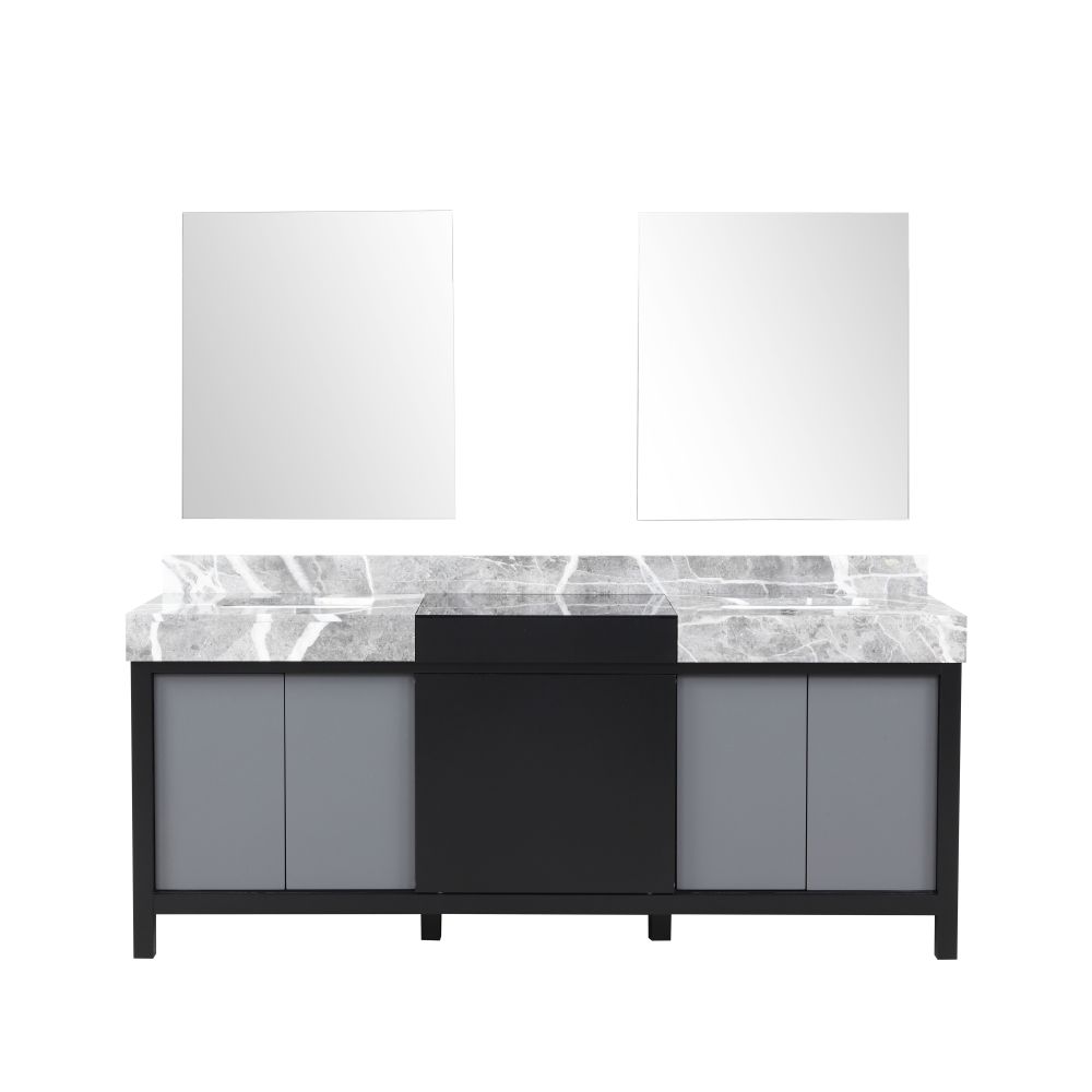 Zilara 80 in W x 22 in. D Black and Grey Double Bath Vanity, Castle Grey Marble Top and 30 in Mirrors