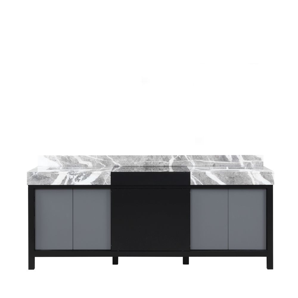 Zilara 84 in W x 22 in. D Black and Grey Double Bath Vanity and Castle Grey Marble Top