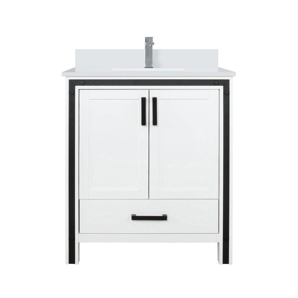 Ziva 30 in W x 22 in. D White Bath Vanity, White Quartz Top and Faucet Set