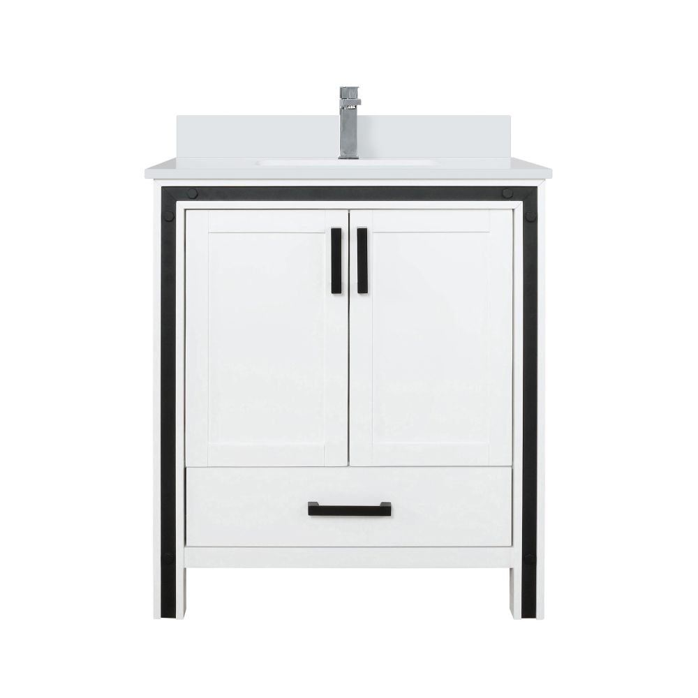 Ziva 30 in W x 22 in. D White Bath Vanity, Cultured Marble Top and Faucet Set