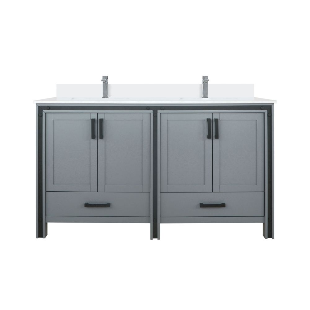 Ziva 60 in W x 22 in. D Dark Grey Double Bath Vanity, White Quartz Top and Faucet Set