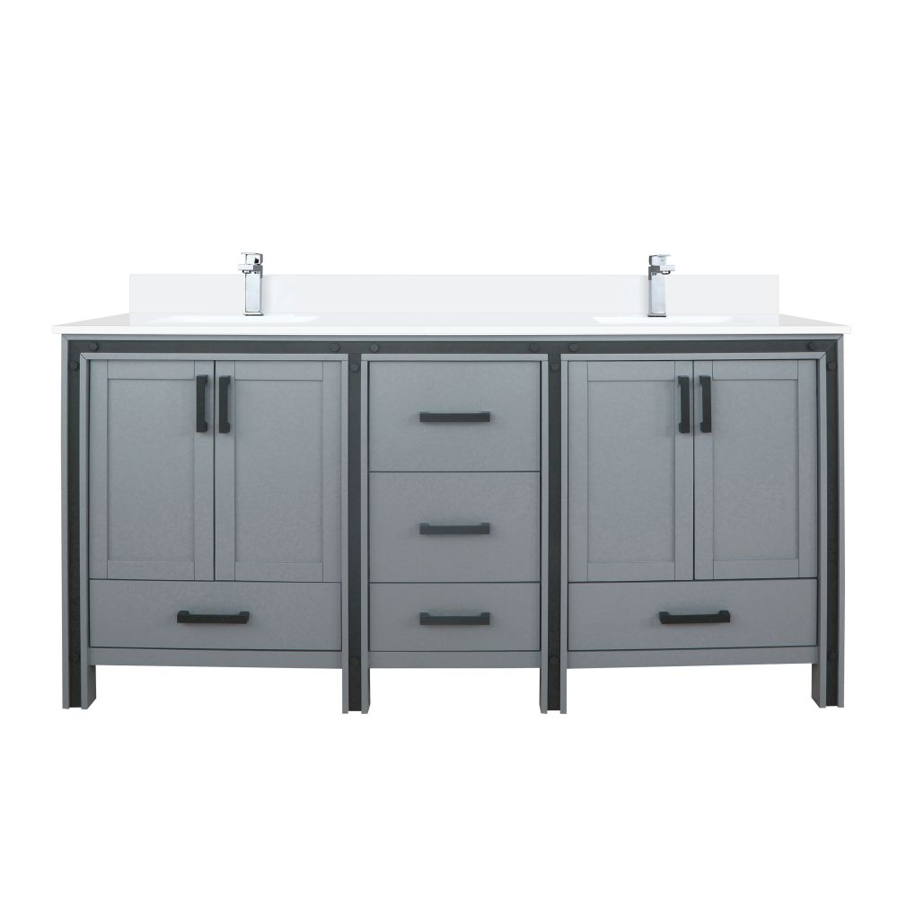 Ziva 72 in W x 22 in. D Dark Grey Double Bath Vanity, Cultured Marble Top and Faucet Set