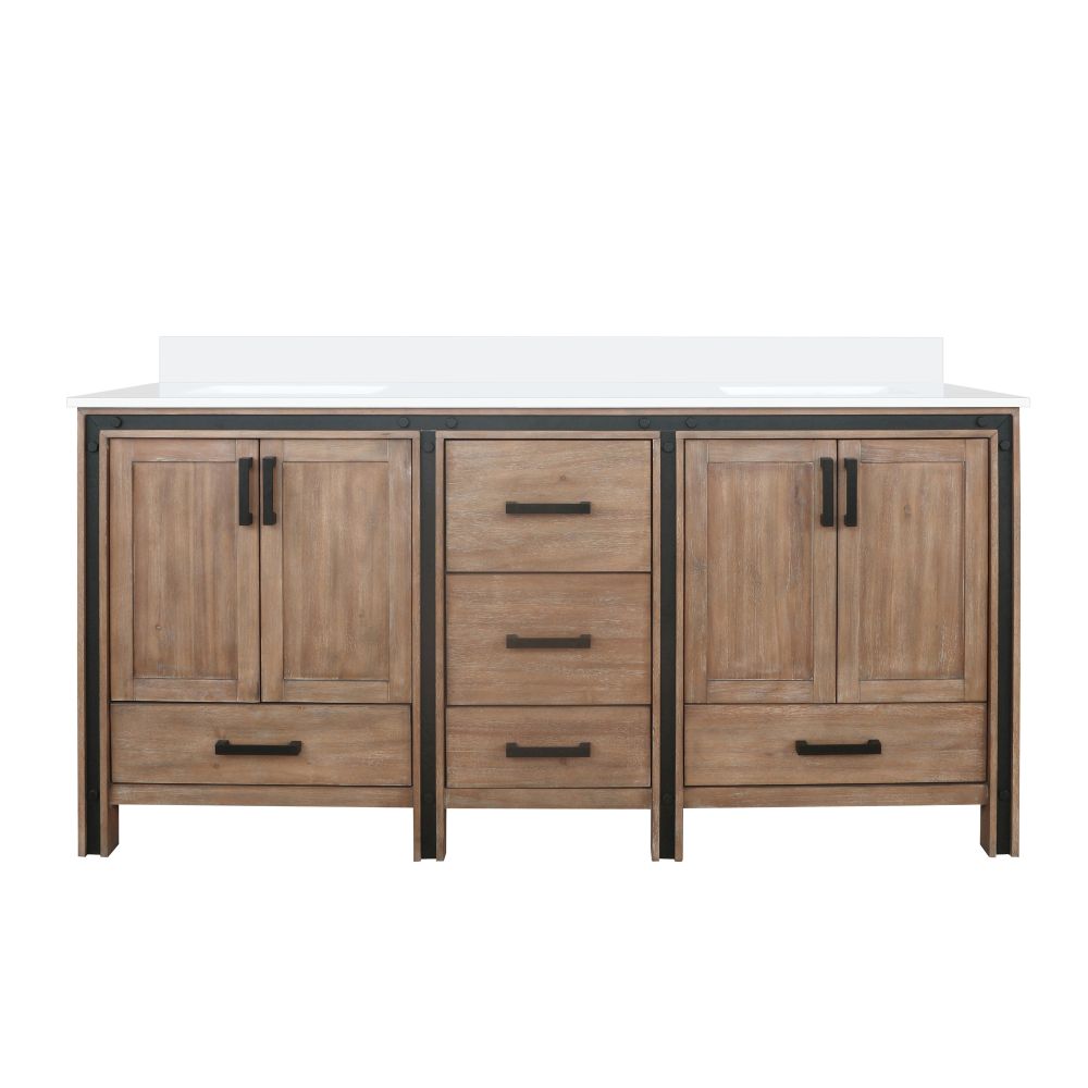 Ziva 72 in W x 22 in. D Rustic Barnwood Double Bath Vanity and White Quartz Top
