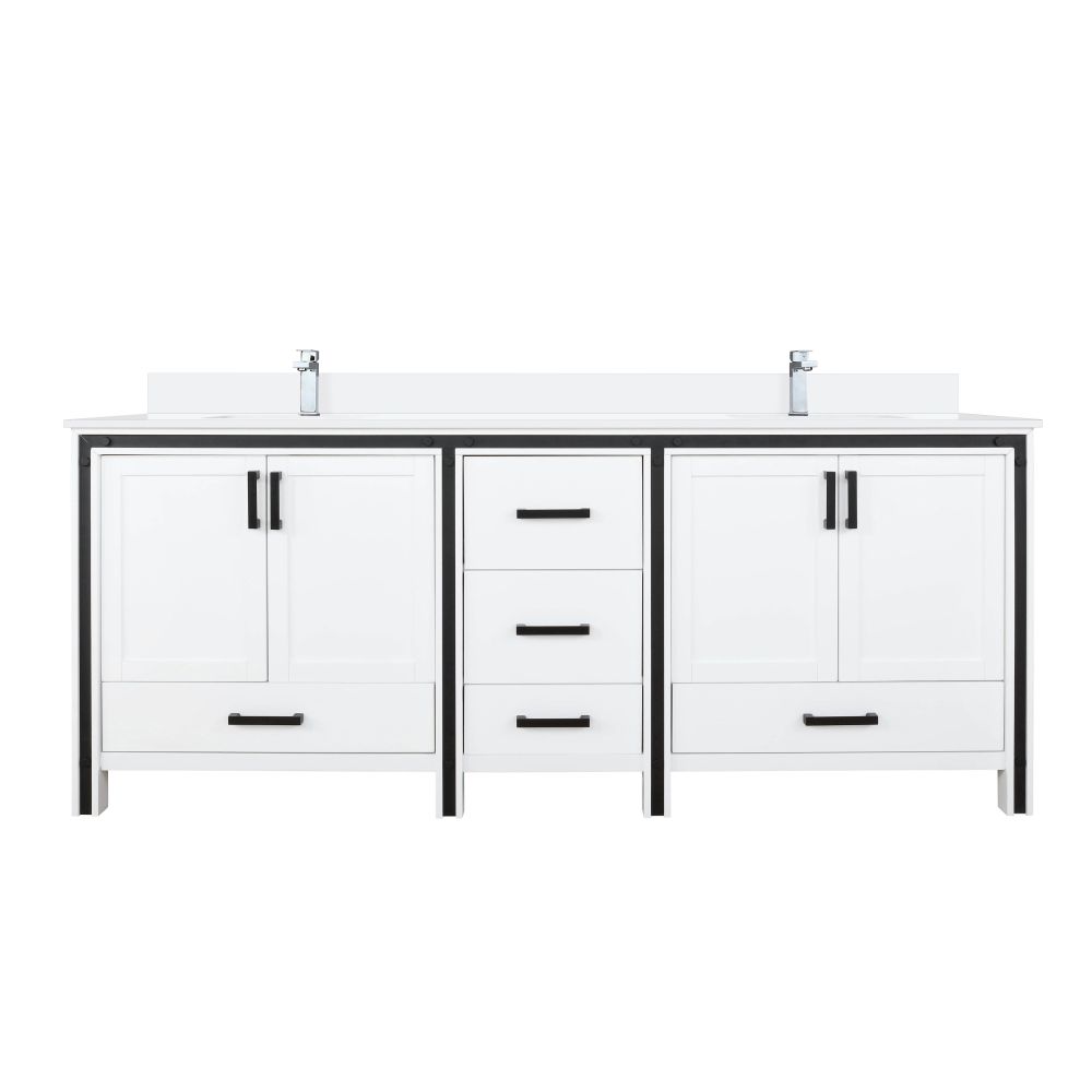 Ziva 80 in W x 22 in. D White Double Bath Vanity, Cultured Marble Top and Faucet Set
