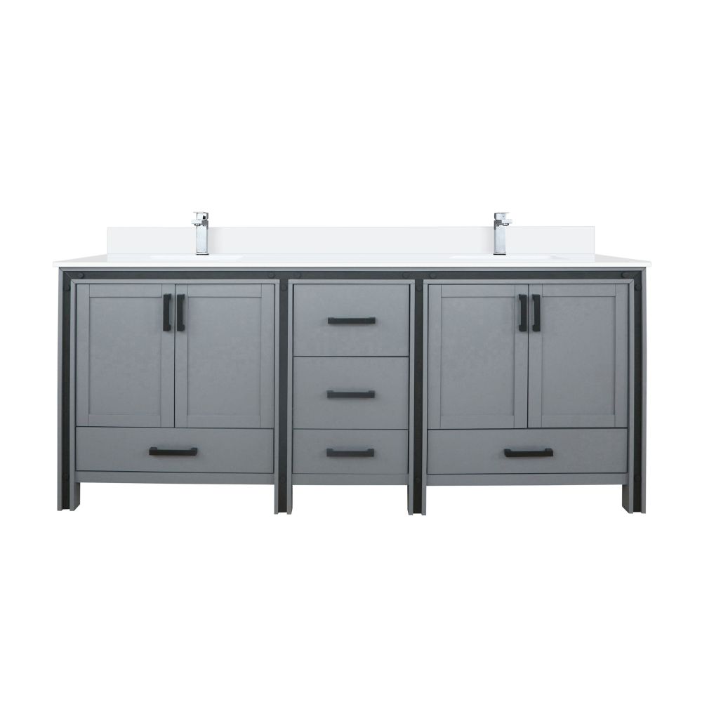 Ziva 80 in W x 22 in. D Dark Grey Double Bath Vanity, White Quartz Top and Faucet Set