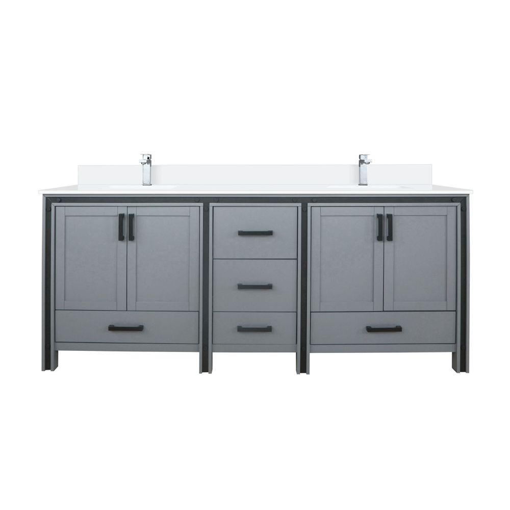 Ziva 80 in W x 22 in. D Dark Grey Double Bath Vanity, Cultured Marble Top and Faucet Set