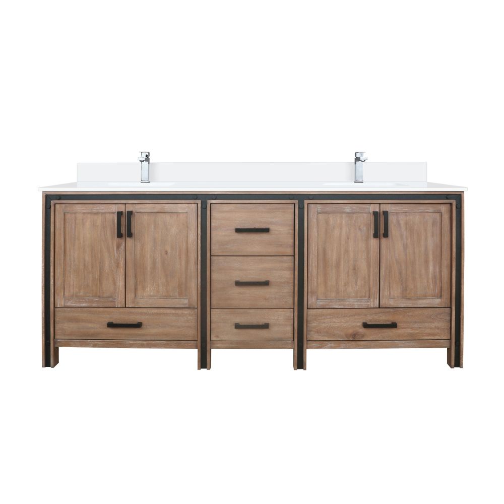 Ziva 80 in W x 22 in. D Rustic Barnwood Double Bath Vanity, White Quartz Top and Faucet Set