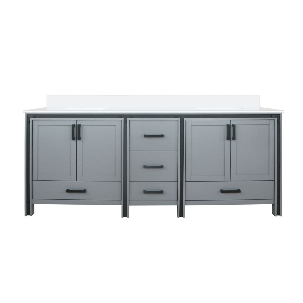 Ziva 84 in W x 22 in. D Dark Grey Double Bath Vanity and White Quartz Top