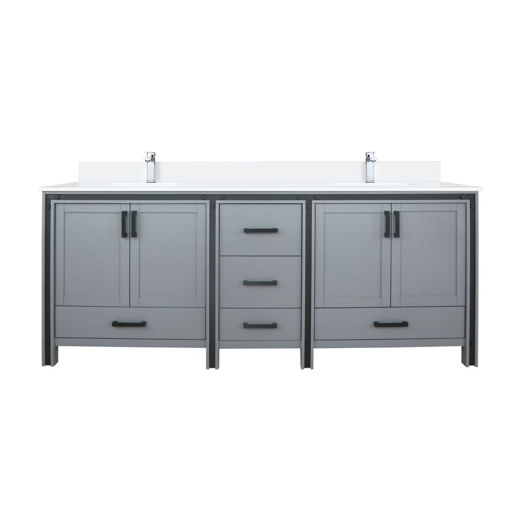 Ziva 84 in W x 22 in. D Dark Grey Double Bath Vanity, White Quartz Top and Faucet Set
