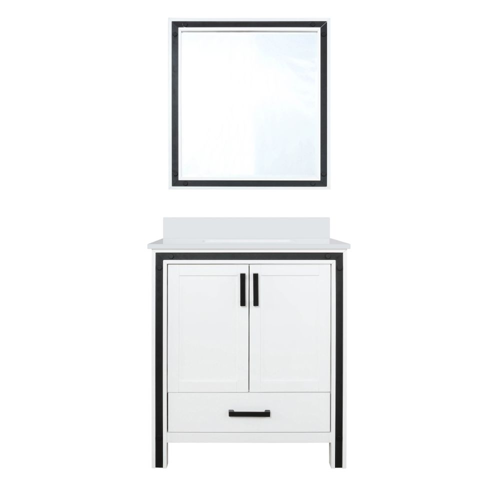 Ziva 30 in W x 22 in. D White Bath Vanity, Cultured Marble Top and 28 in Mirror