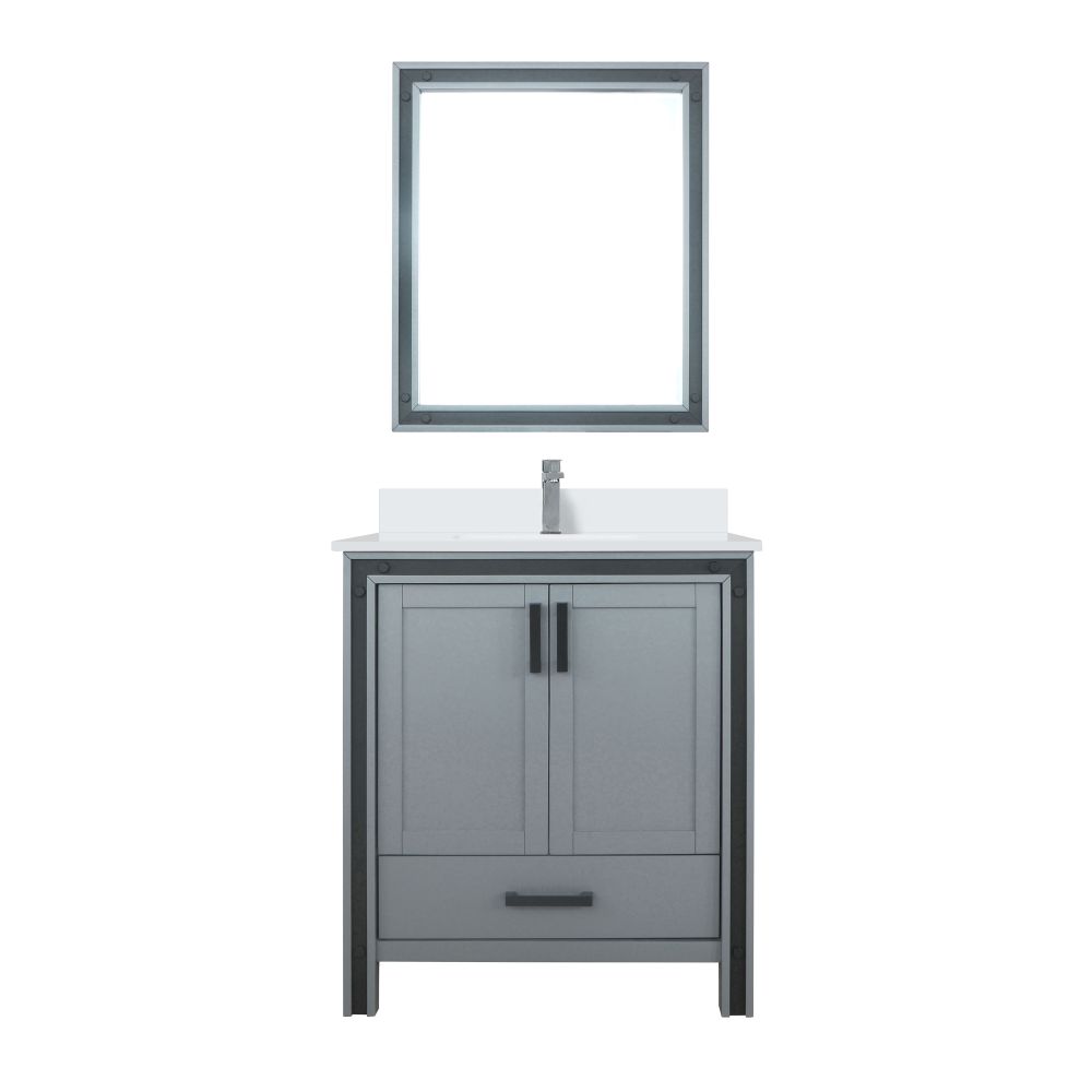 Ziva 30 in W x 22 in. D Dark Grey Bath Vanity, Cultured Marble Top, Faucet Set and 28 in Mirror