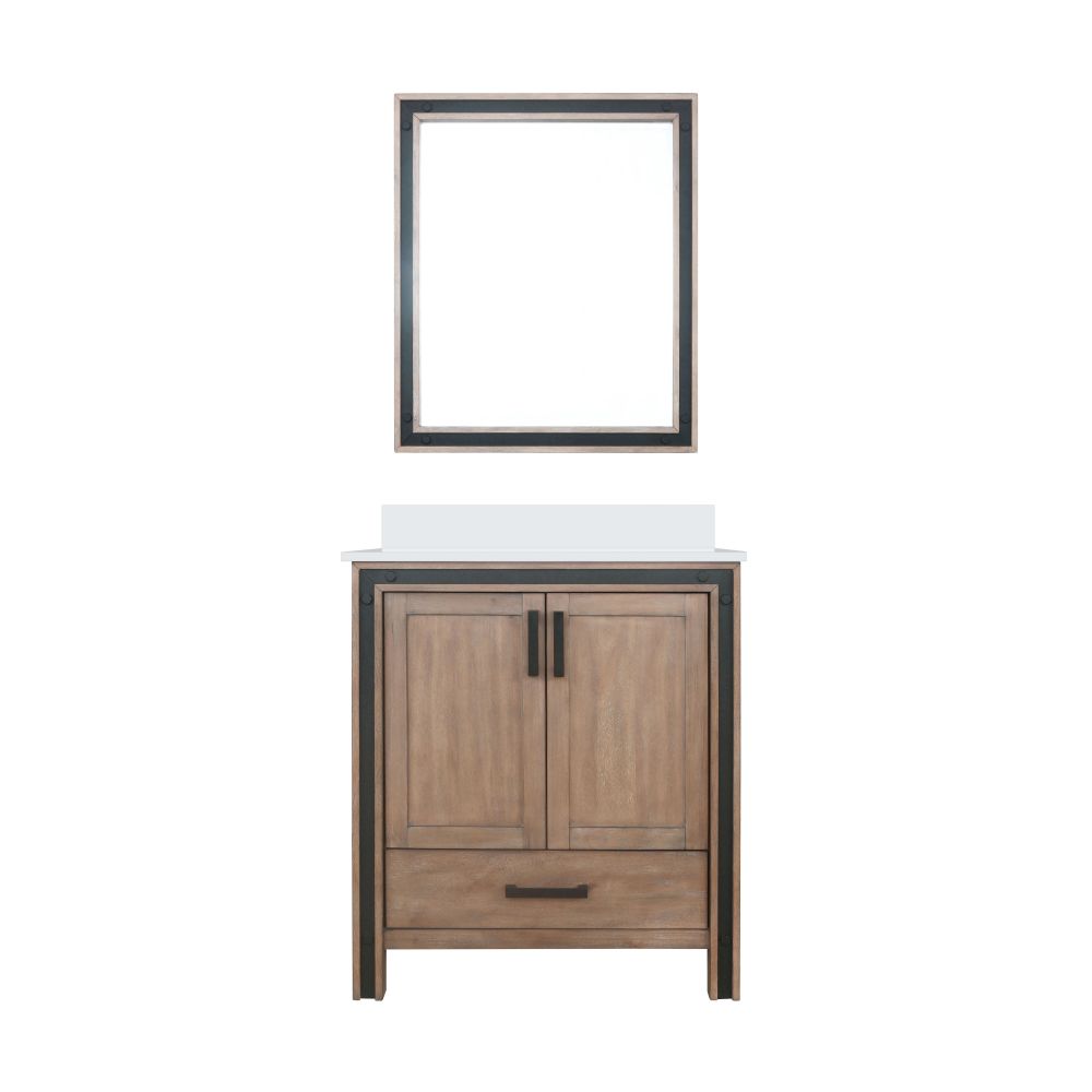 Ziva 30 in W x 22 in. D Rustic Barnwood Bath Vanity, Cultured Marble Top and 28 in Mirror