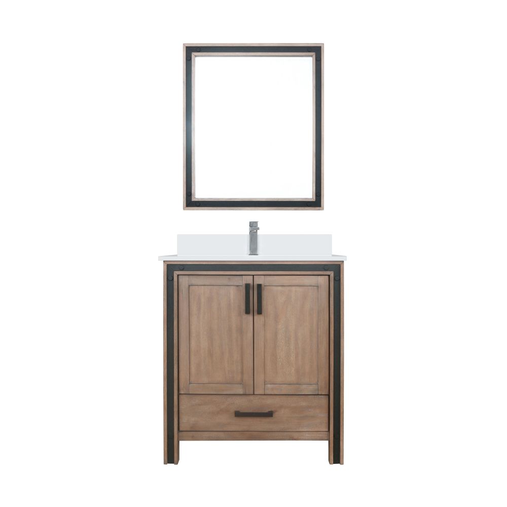 Ziva 30 in W x 22 in. D Rustic Barnwood Bath Vanity, Cultured Marble Top, Faucet Set and 28 in Mirror