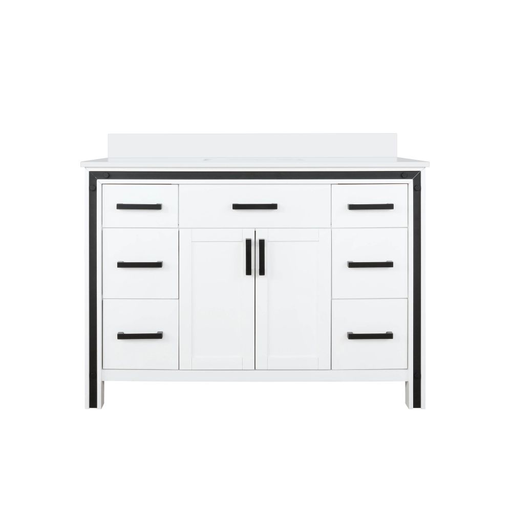 Ziva 48 in W x 22 in. D White Bath Vanity and Cultured Marble Top