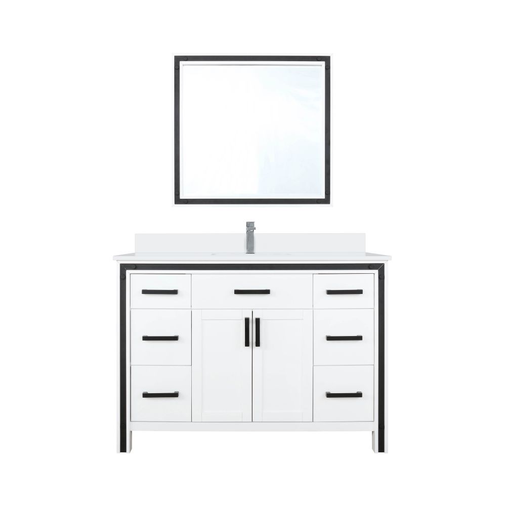 Ziva 48 in W x 22 in. D White Bath Vanity, Cultured Marble Top, Faucet Set and 34 in Mirror