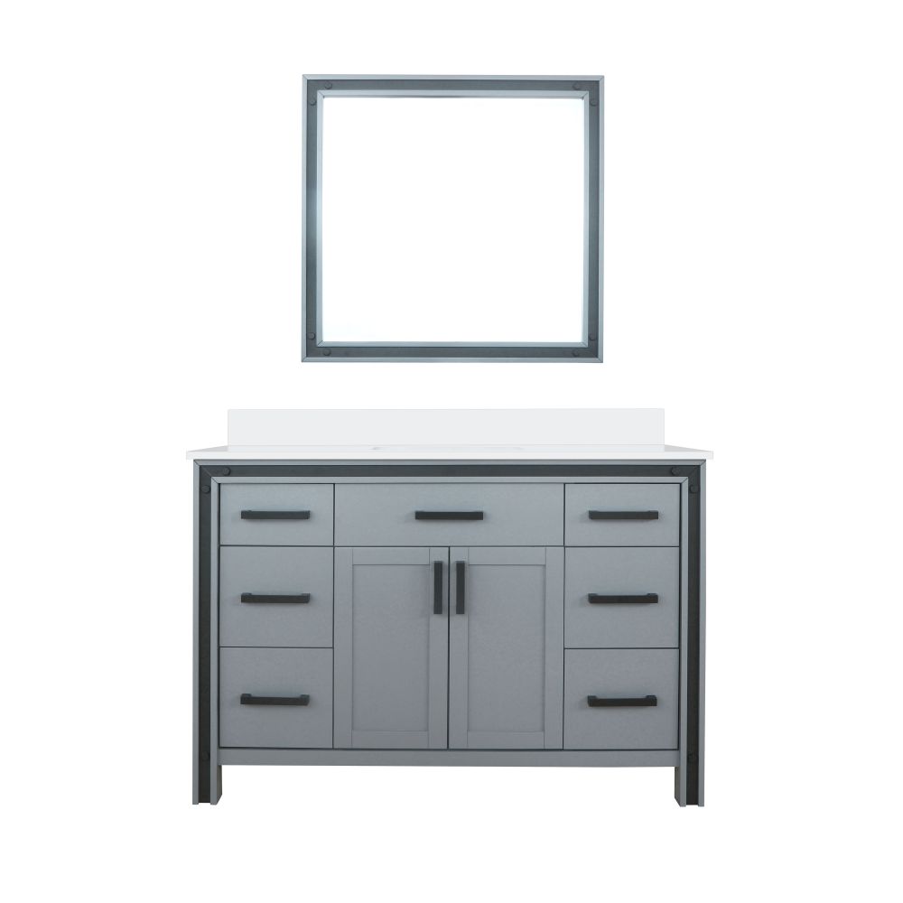 Ziva 48 in W x 22 in. D Dark Grey Bath Vanity, Cultured Marble Top and 34 in Mirror