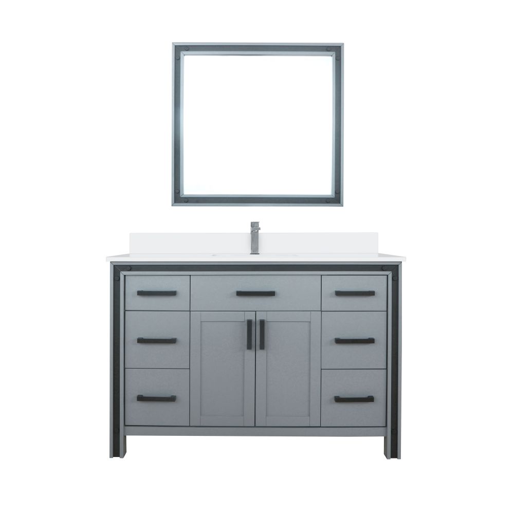 Ziva 48 in W x 22 in. D Dark Grey Bath Vanity, Cultured Marble Top, Faucet Set and 34 in Mirror