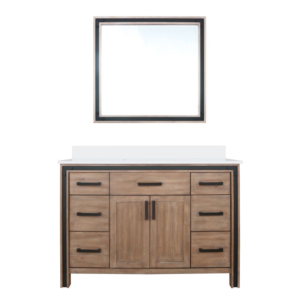 Ziva 48 in W x 22 in. D Rustic Barnwood Bath Vanity, Cultured Marble Top and 34 in Mirror