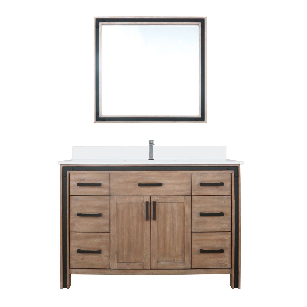 Ziva 48 in W x 22 in. D Rustic Barnwood Bath Vanity, Cultured Marble Top, Faucet Set and 34 in Mirror