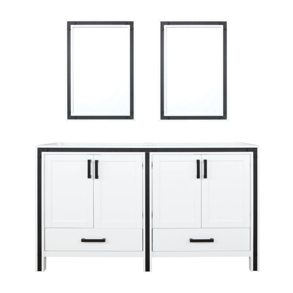 Ziva 60 in W x 22 in. D White Double Bath Vanity and 22 in Mirrors