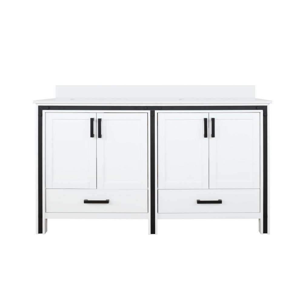 Ziva 60 in W x 22 in. D White Double Bath Vanity and Cultured Marble Top