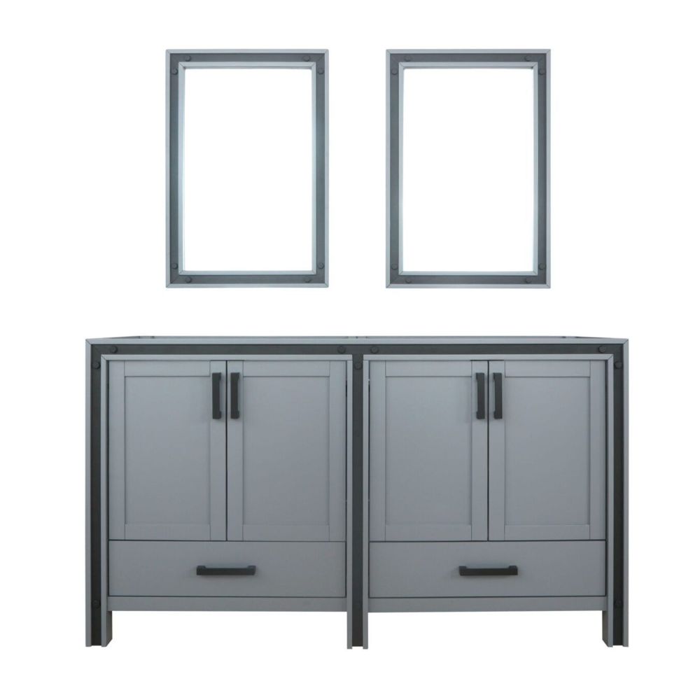 Ziva 60 in W x 22 in. D Dark Grey Double Bath Vanity and 22 in Mirrors