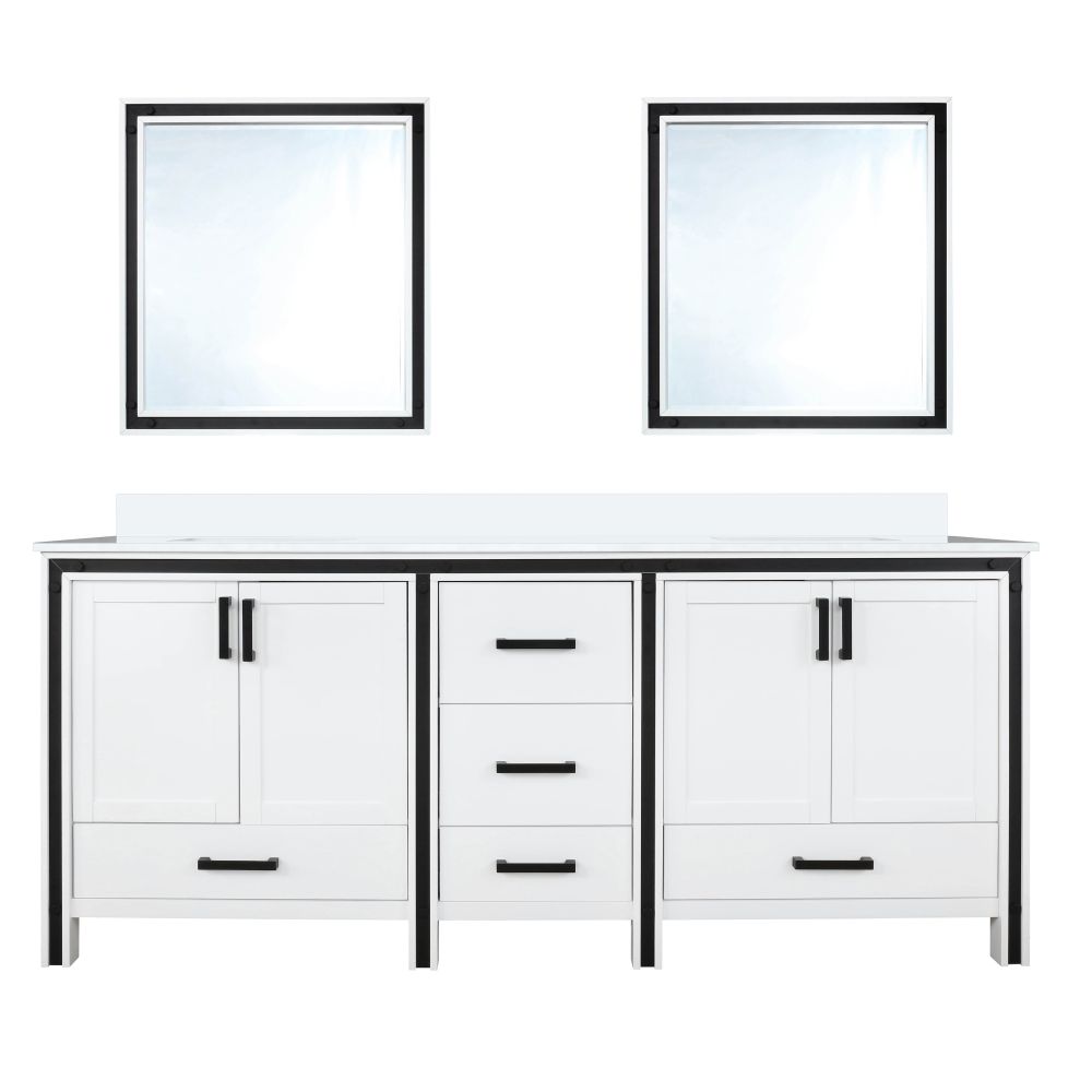 Ziva 72 in W x 22 in. D White Double Bath Vanity, Cultured Marble Top and 30 in Mirrors