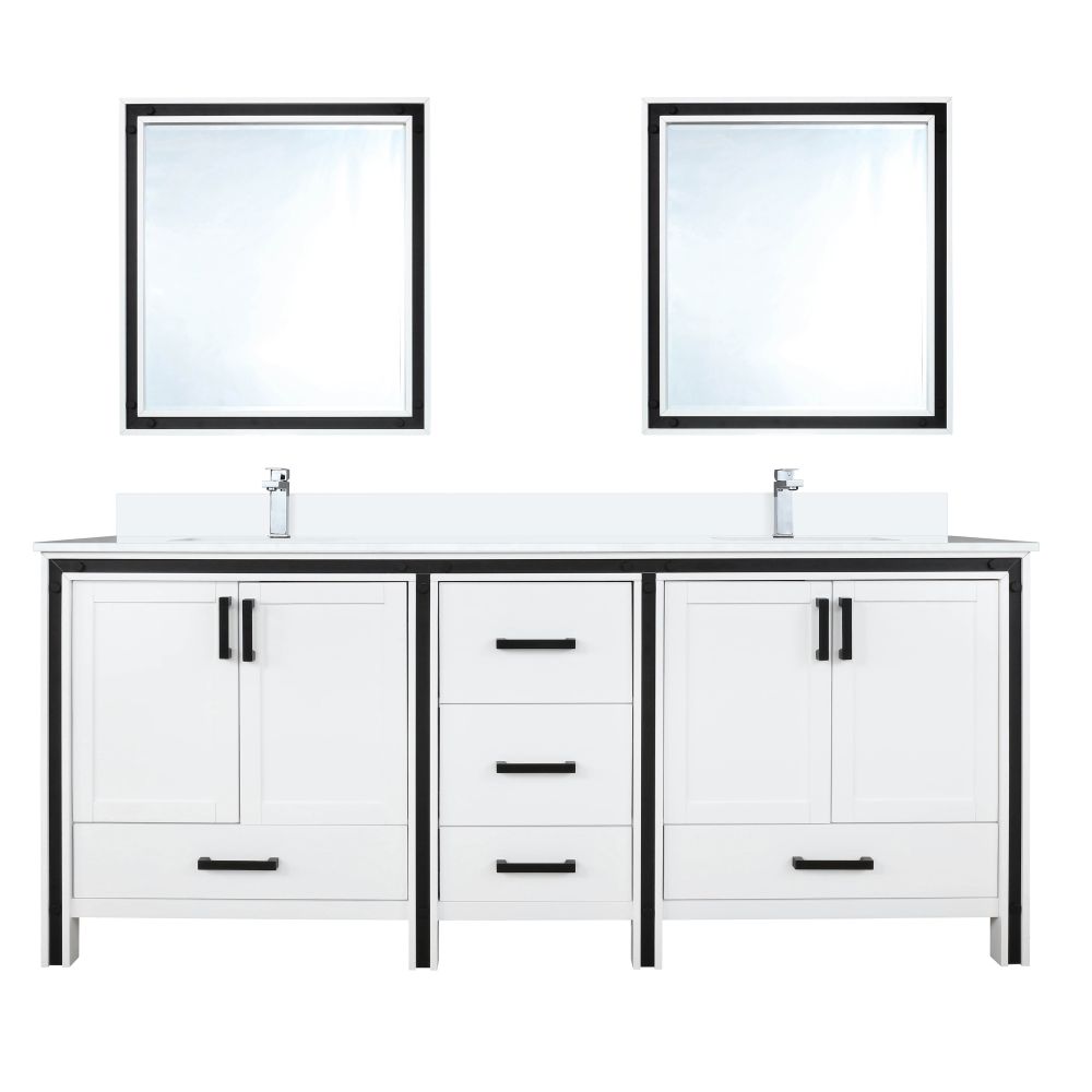 Ziva 72 in W x 22 in. D White Double Bath Vanity, Cultured Marble Top, Faucet Set and 30 in Mirrors