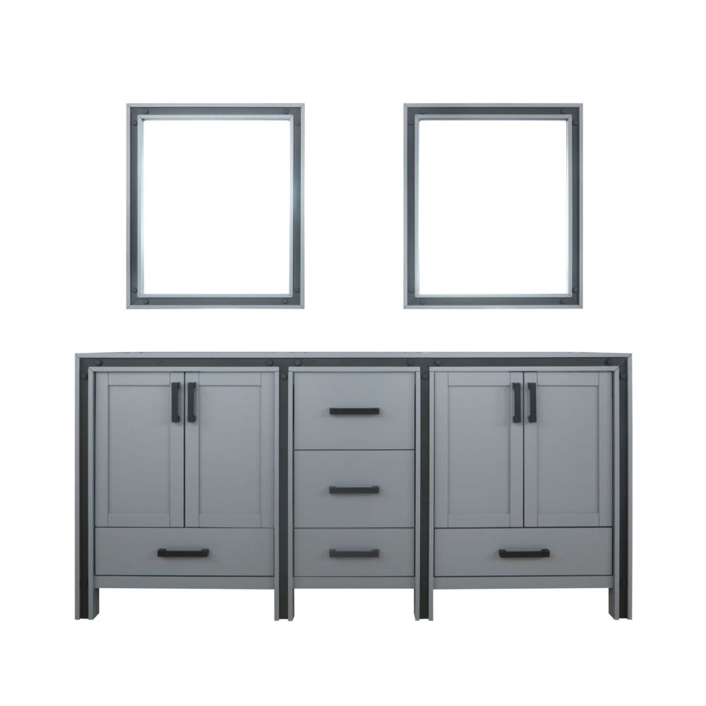 Ziva 72 in W x 22 in. D Dark Grey Double Bath Vanity and 30 in Mirrors