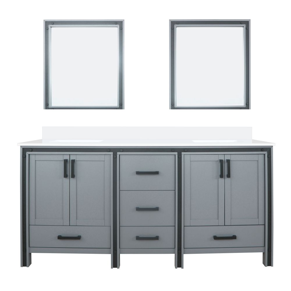 Ziva 72 in W x 22 in. D Dark Grey Double Bath Vanity, Cultured Marble Top and 30 in Mirrors