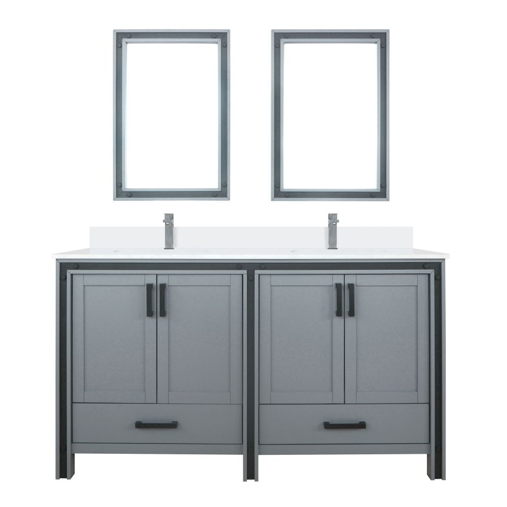 Ziva 72 in W x 22 in. D Dark Grey Double Bath Vanity, Cultured Marble Top, Faucet Set and 30 in Mirrors
