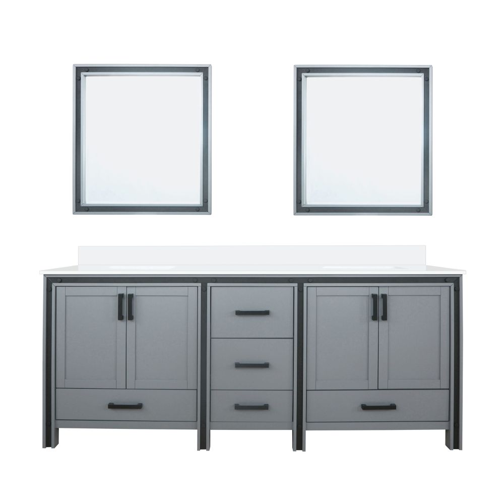 Ziva 80 in W x 22 in. D Dark Grey Double Bath Vanity, Cultured Marble Top and 30 in Mirrors