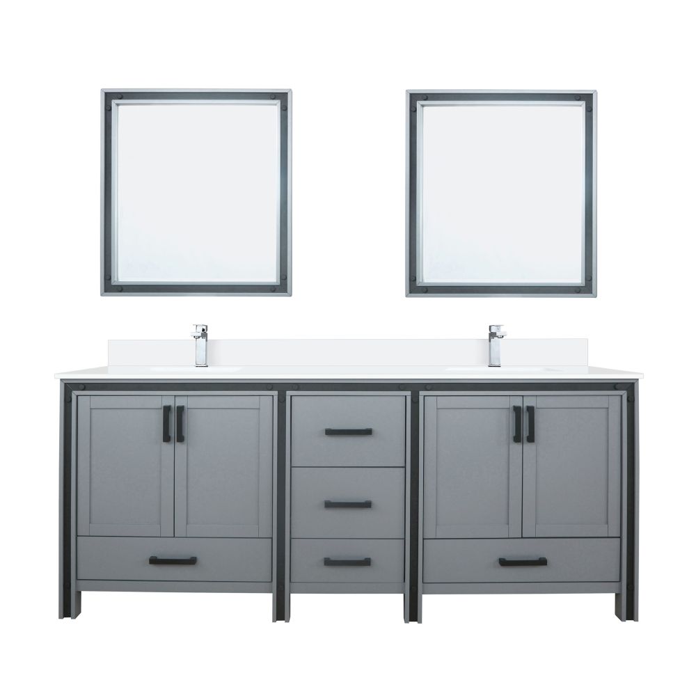 Ziva 80 in W x 22 in. D Dark Grey Double Bath Vanity, Cultured Marble Top, Faucet Set and 30 in Mirrors