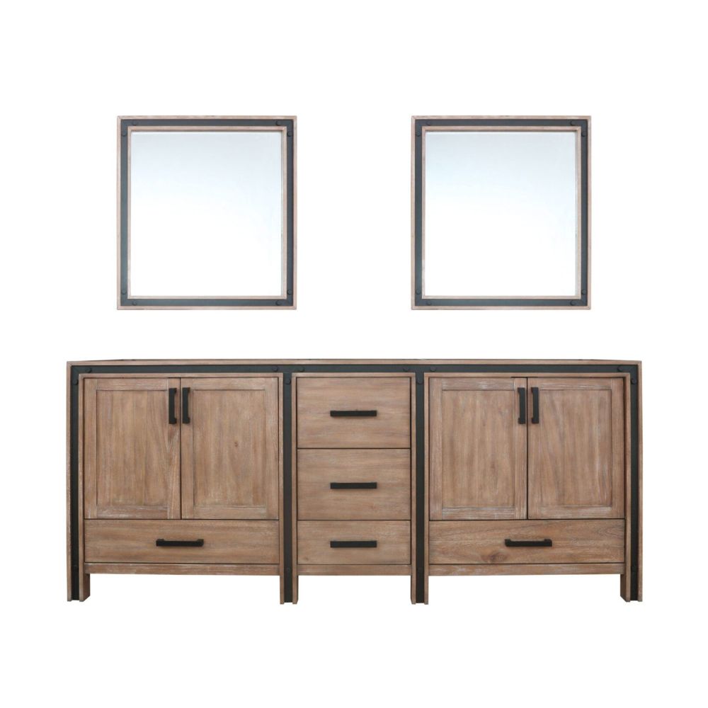 Ziva 80 in W x 22 in. D Rustic Barnwood Double Bath Vanity and 30 in Mirrors