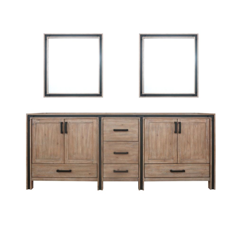 Ziva 84 in W x 22 in. D Rustic Barnwood Double Bath Vanity and 34 in Mirrors