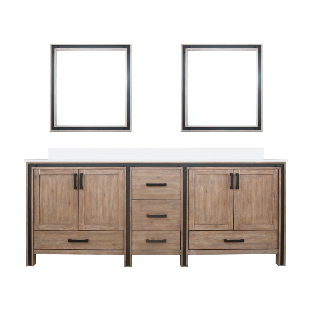 Ziva 84 in W x 22 in. D Rustic Barnwood Double Bath Vanity, Cultured Marble Top and 34 in Mirrors