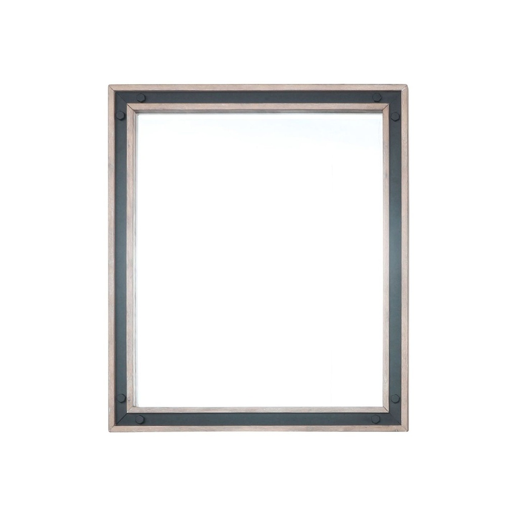 Ziva 30 in W x 32 in H Rustic Barnwood Mirror with Black Metal Inlay