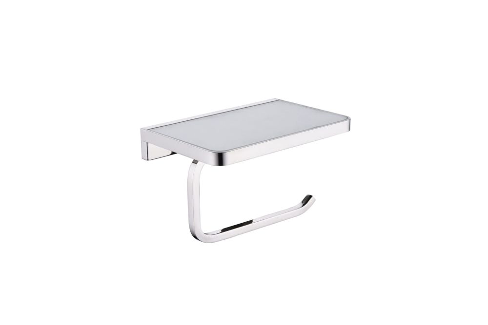 Bagno Bianca Stainless Steel White Glass Shelf with Toilet Paper Holder in Chrome