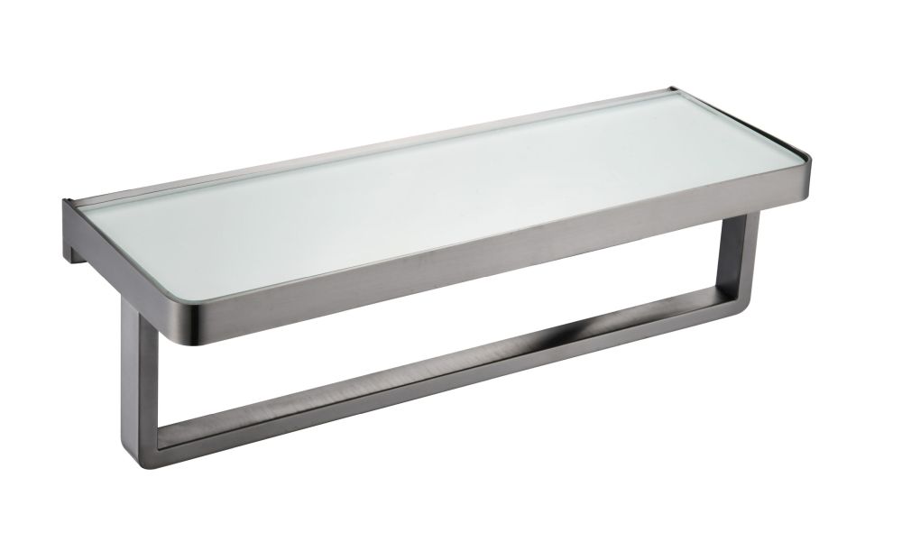 Bagno Bianca Stainless Steel White Glass Shelf with Towel Bar in Brushed Nickel