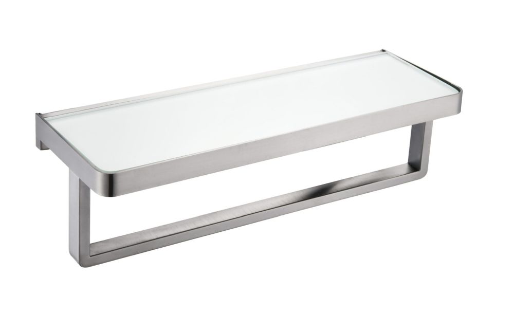 Bagno Bianca Stainless Steel White Glass Shelf with Towel Bar in Gun Metal