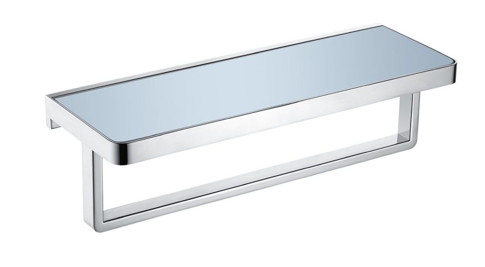 Bagno Bianca Stainless Steel White Glass Shelf with Towel Bar in Chrome